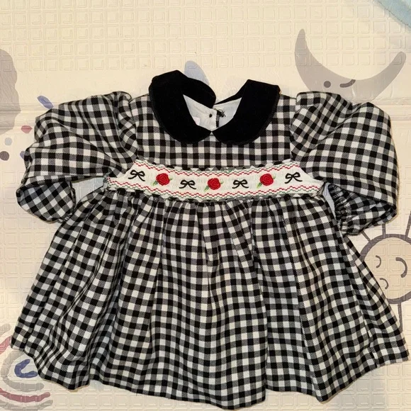 Vintage style Bonnie Jean Baby Black Gingham Baby Christmas Party Dress 0-3 Mon - Picture 9 of 15